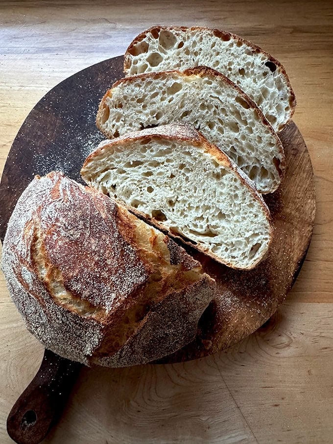 Jim Lahey's no-knead bread on a cooling rack. 