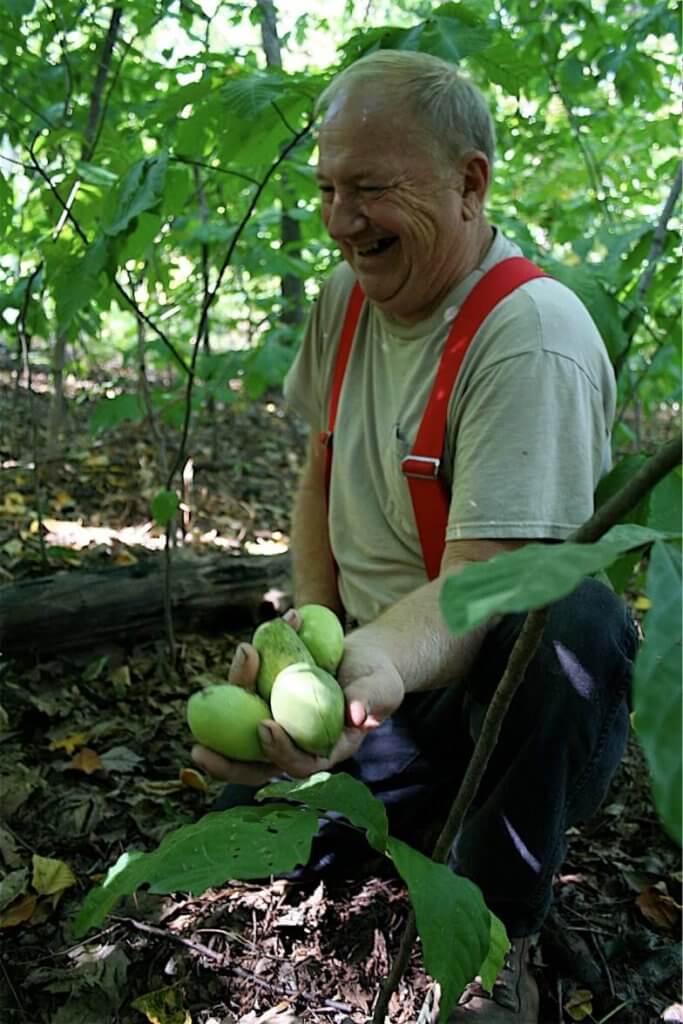 Sam Consylman holding four pawpaws.