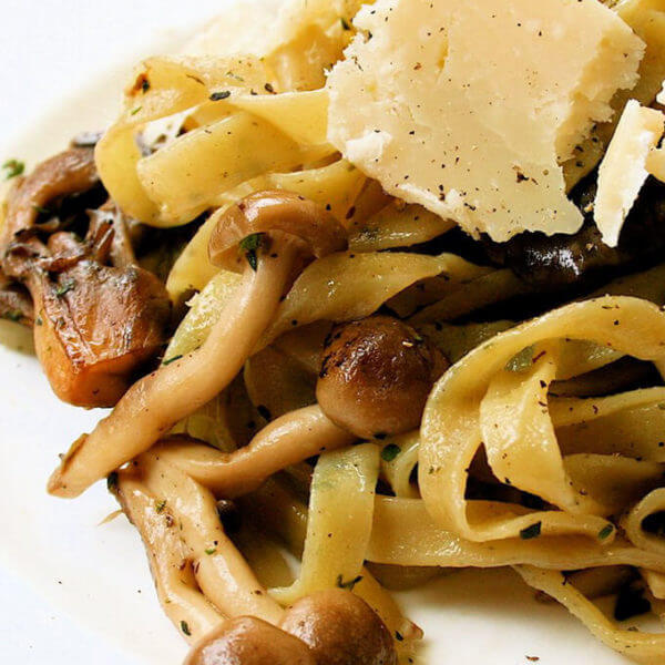 pasta with mushrooms, parmesan, and truffle oil