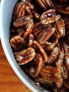 While not the simplest recipe to whip up — this recipe calls for blanching first, then deep-frying — these candied pecans are the crunchiest and most delicious I've ever tasted. // alexandracooks.com