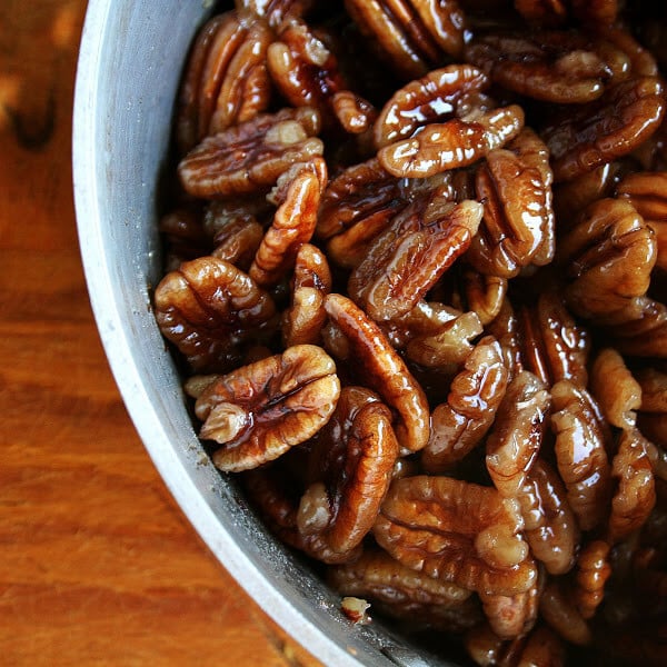 While not the simplest recipe to whip up — this recipe calls for blanching first, then deep-frying — these candied pecans are the crunchiest and most delicious I've ever tasted. // alexandracooks.com