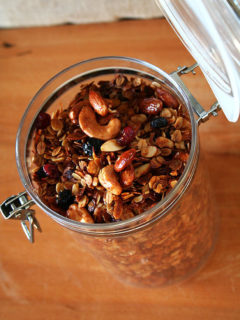 This homemade granola is delectable. The base recipe has been adapted from the Barefoot Contessa and the candied nut recipe comes from one of the Moosewood cookbooks. With the addition of dried cranberries and blueberries, this granola makes the best breakfast/snack/lunch/dinner ever. Seriously. // alexandracooks.com