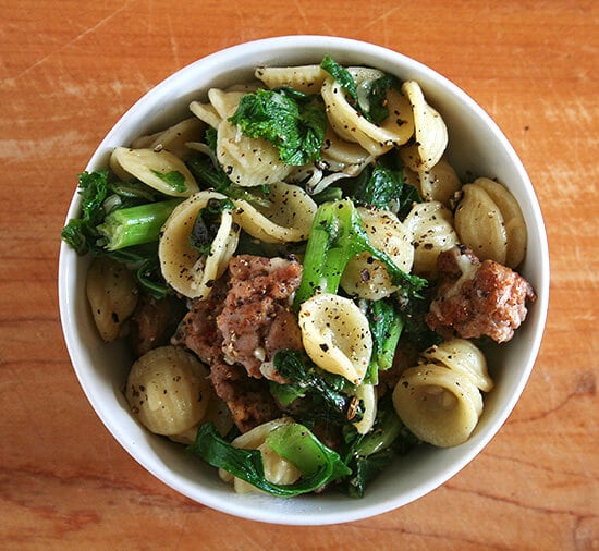 Orecchiette with Hot Italian Sausage & Wilted Greens - Alexandra's Kitchen