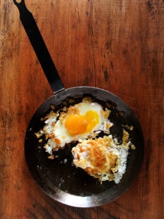 At Zuni, these eggs fried in breadcrumbs appear on the Sunday lunch menu accompanied by house-made sausage or bacon, but Zuni's chef-owner Judy Rodgers likes these crunchy eggs for dinner with a salad of bitter greens. I couldn't agree more. // alexandracooks.com