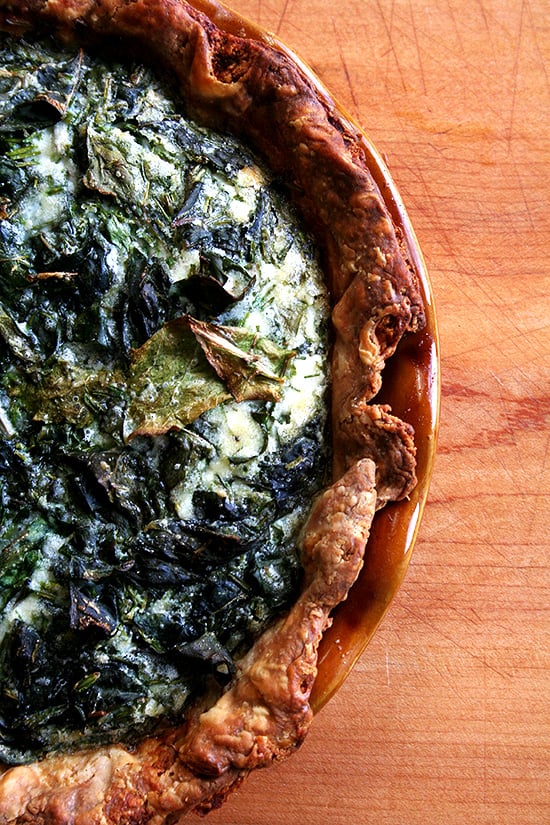 The custard, a ratio of 1 cup crème fraîche to 1 cup whole milk to 5 eggs, makes Tartine's Swiss chard quiche so fabulous. It's smooth with a slight tang and utterly delicious. // alexandracooks.com