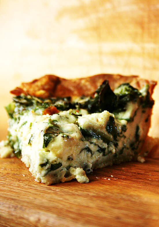 The custard, a ratio of 1 cup crème fraîche to 1 cup whole milk to 5 eggs, makes Tartine's Swiss chard quiche so fabulous. It's smooth with a slight tang and utterly delicious. // alexandracooks.com