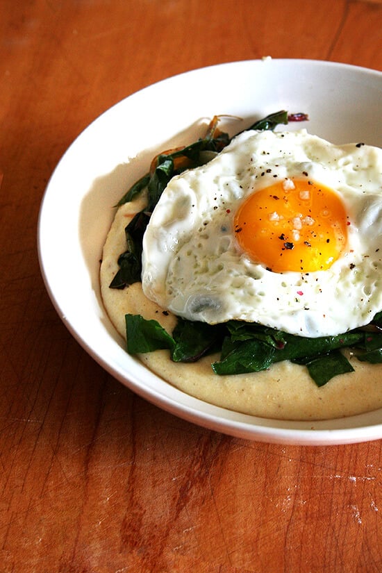 This polenta without fear is delicious. Minimal stirring is required and the addition of a little water towards the end of the cooking process is all the doctoring necessary to produce "creamy, soft, mouth-filling polenta," as described on Bitten. // alexandracooks.com