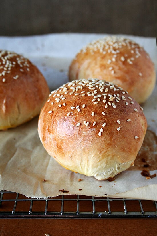 The dough for these hamburger buns is simple to make and forgiving. I have frozen the portioned dough, too, let it thaw in the fridge overnight and proceeded with the recipe the following evening. Simps. // alexandracooks.com