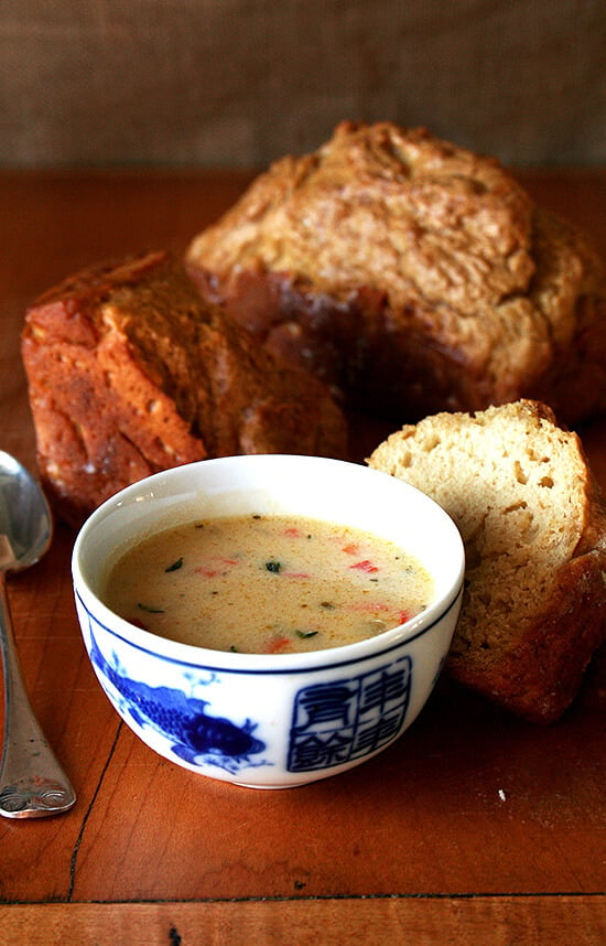 For a light but comforting meal, serve this Vermont cheddar cheese soup with bread (perhaps beer bread) and a wintery salad of arugula, candied pecans, diced pear and blue cheese. Yum yum. // alexandracooks.com