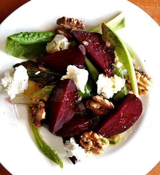 Salt roasted beet salad on a plate.