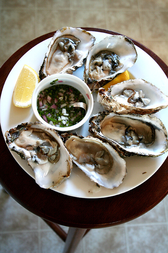 Our great eating adventure 2010 began at home with champagne and oysters. Oh champagne and oysters! Is anything more celebratory? // alexandracooks.com