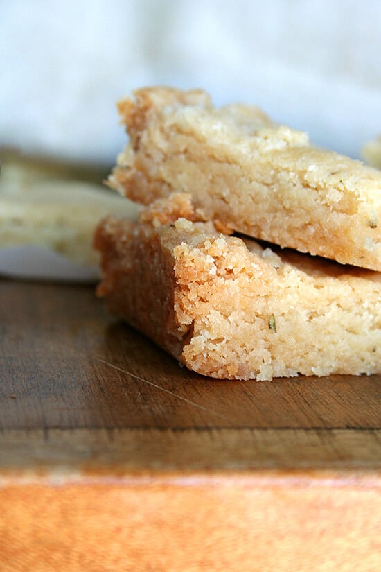 Rosemary shortbread on a board.