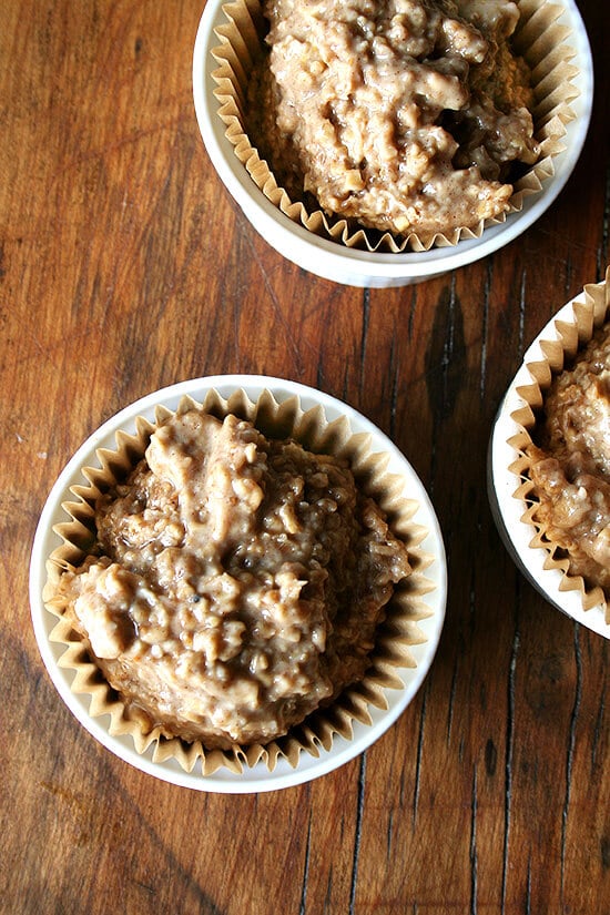 unbaked oatmeal muffins in ramekins