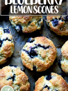 Just baked blueberry scones on a sheet pan.