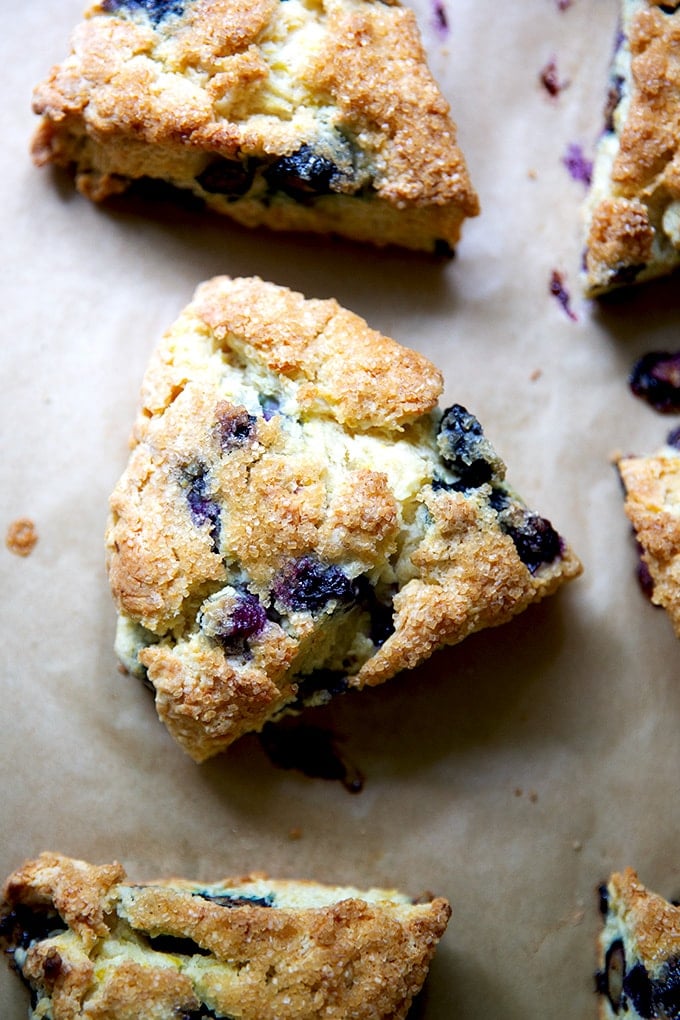 A blueberry scone on a sheet pan. 