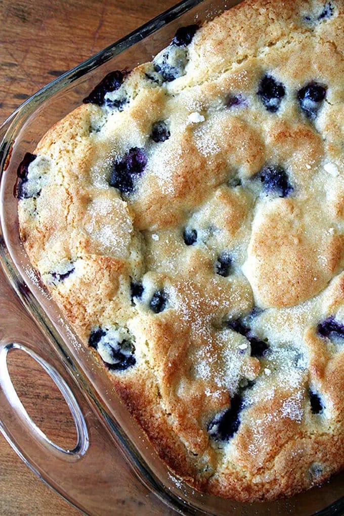 Buttermilk blueberry breakfast cake, just baked.