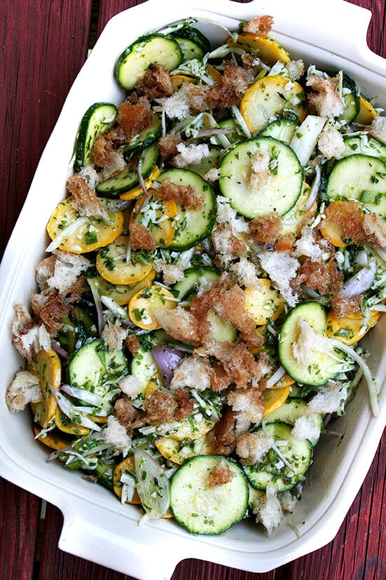 This summer squash gratin is a most delicious, vegetarian entrée or side dish starring summer's most abundant vegetable. Seen on Amanda and Merril's Food 52 website, this recipe is delectable. // alexandracooks.com