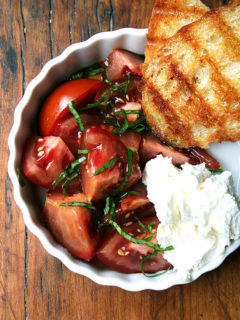 Could anything be more satisfying than this simple lunch this time of year? Homemade ricotta, Olin-Fox Farms CSA tomatoes, and grilled bread. Yum Yum Yum! // alexandracooks.com