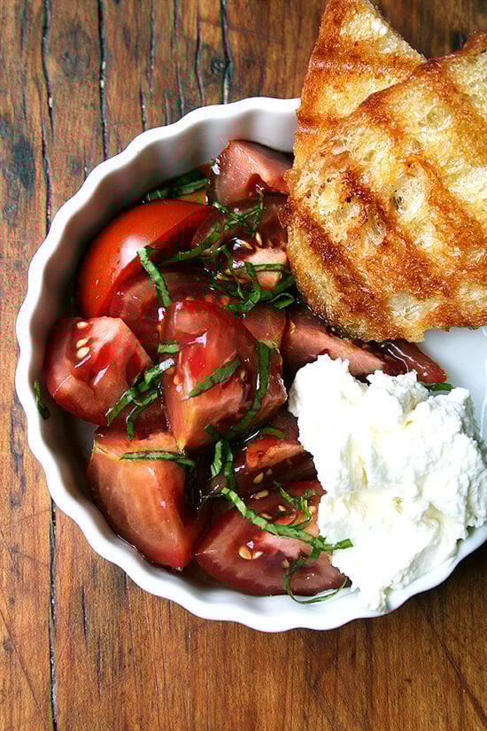 A Simple Lunch Tomatoes, Homemade Ricotta, Grilled Bread
