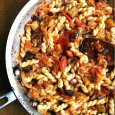 Caramelized Onion, Tomato, and Eggplant Pasta