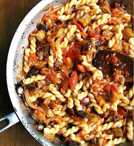 Caramelized Onion, Tomato, and Eggplant Pasta | Alexandra's Kitchen