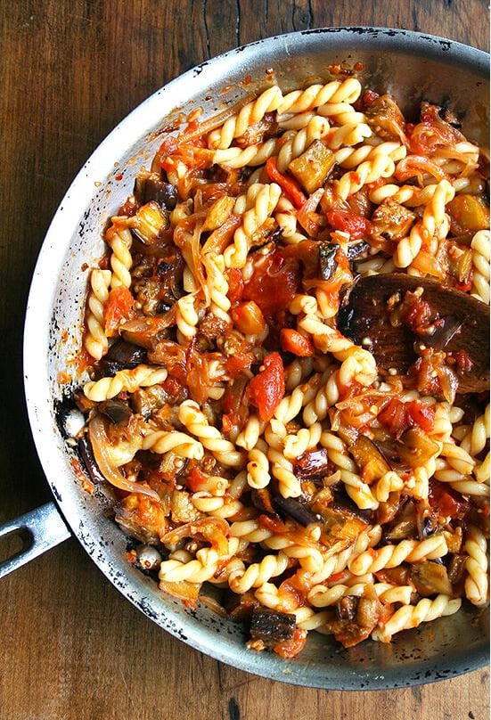 Caramelized Onion Tomato And Eggplant Pasta Alexandra S Kitchen