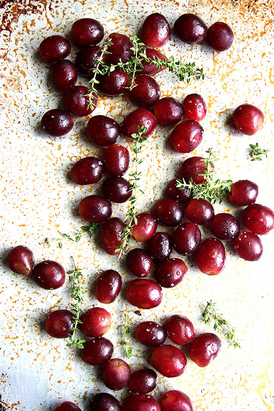 Grapes tossed with Thyme, Salt and Olive Oil