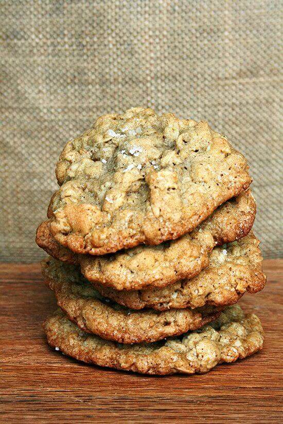 A stack of salted oatmeal cookies.