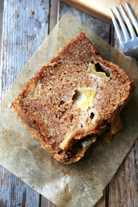 Overhead shot of a slice of Teddie's Apple Cake.