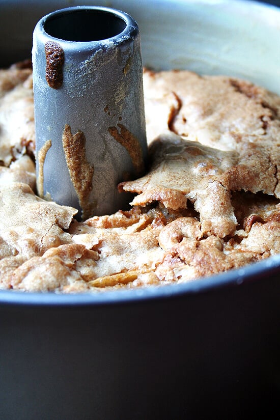 Teddie's apple cake in tube pan.