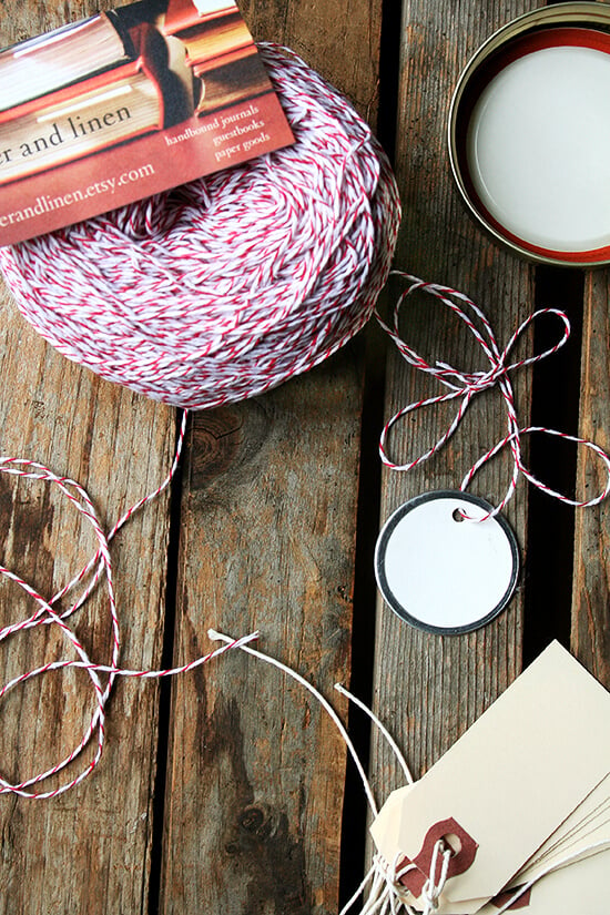 Baker's twine — everyone should have some on hand this time of year. I love this stuff. A little baker's twine is all a Ball jar or a cellophane bag or a metal-ringed gift tag needs to become holiday-ready. Order yours today! I found mine on Etsy from Paper and Linen. // alexandracooks.com