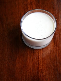 An overhead shot of buttermilk panna cotta.