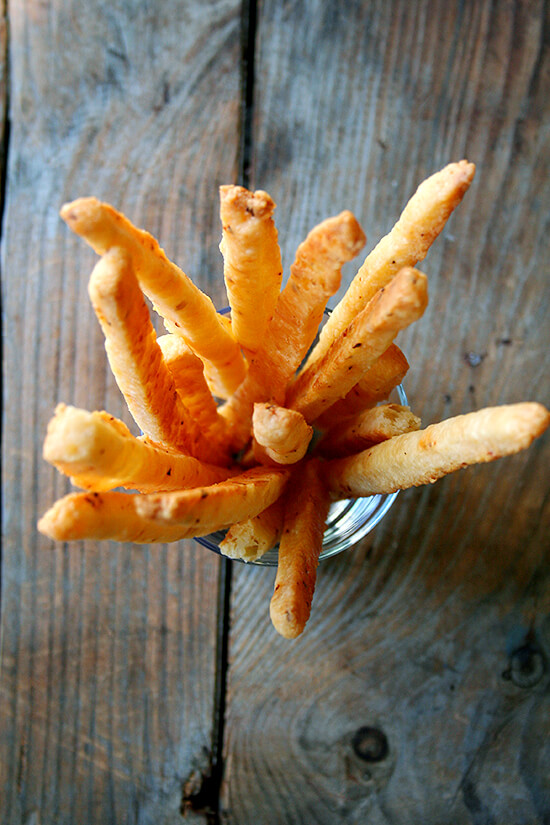Spicy, salty, crispy — these cheese sticks are addictive and will never not appear at a party I host from here on out. They take just minutes to whip up. They look beautiful. And they couldn't be more party friendly — who doesn't like butter, cheese, salt and a little spice? // alexandracooks.com