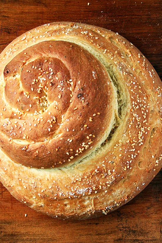 Olive oil makes this semolina bread super moist, but it's the presence of semolina flour, an ingredient I am only just discovering, that gives this bread such a unique texture and flavor. The owner of Macrina Bakery, Leslie Mackie, to whom we can thank for this creation, says it best: "Semolina flour gives the bread a hearty texture but also a kind of creamy, almost corn-like flavor." A salty, crusty exterior moreover makes the bread irresistible. // alexandracooks.com