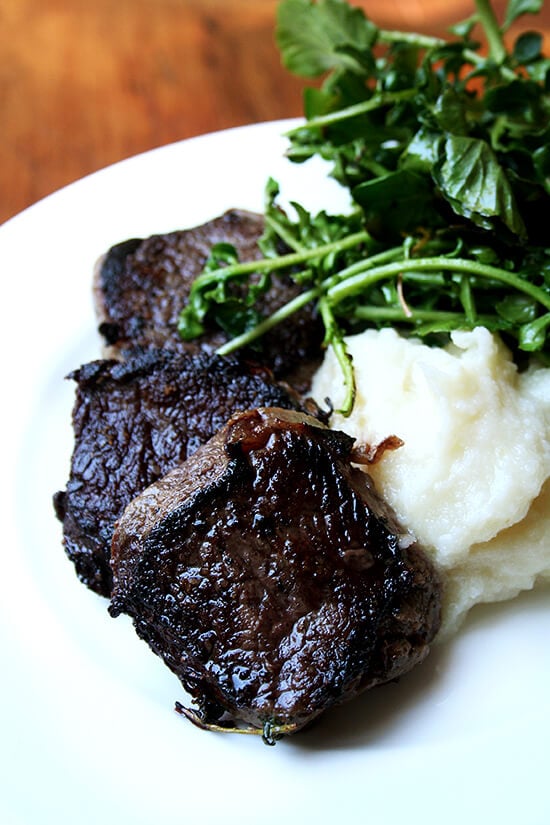 Venison Backstrap with Apple & Turnip Purée and wilted Watercress