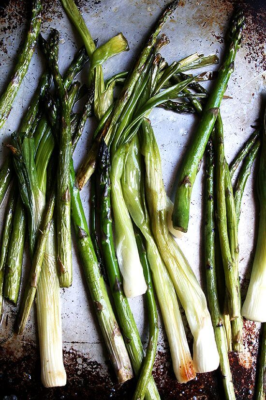 roaste asparagus and spring onions