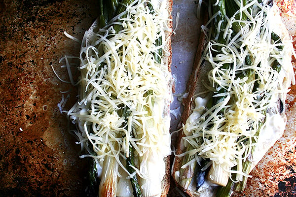 asparagus & spring onion croque monsieur, ready for the broiler