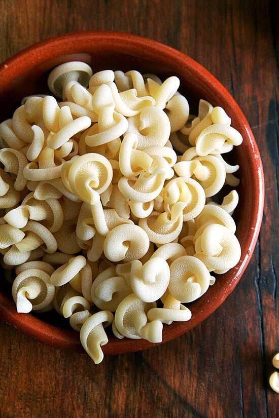 A bowl of uncooked Gragnano pasta. 