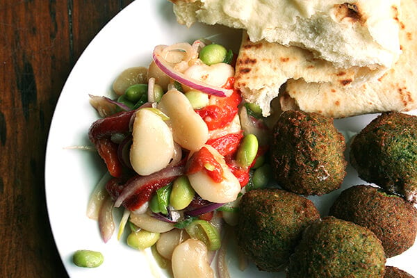 falafel, with lima bean salad