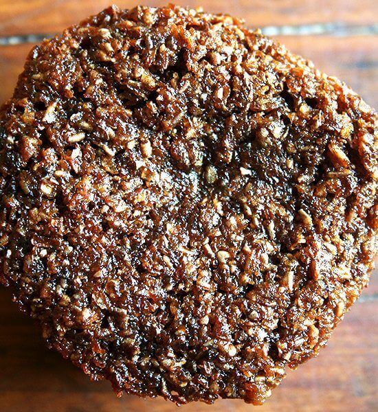 An overhead shot of a bran muffin.