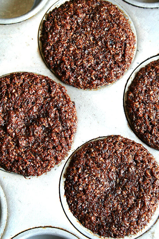 An overhead shot of just-baked bran muffins.