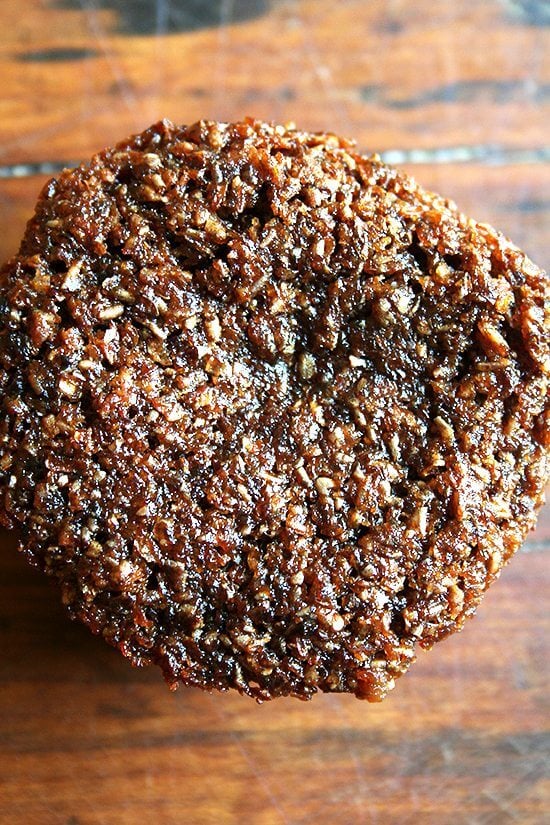 An overhead shot of a bran muffin.