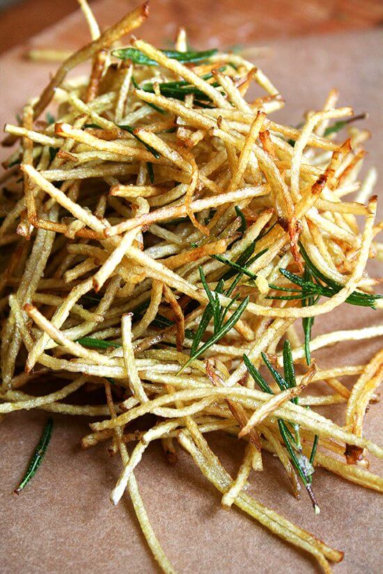 Although my use of flavored salt extends to this single recipe — "straw potatoes" seasoned with lemon salt (thanks to April Bloomfield) and fried with rosemary (thanks to Jamie Oliver) — the possibilities are endless. Salt might just become lemon salt from here on out. // alexandracooks.com