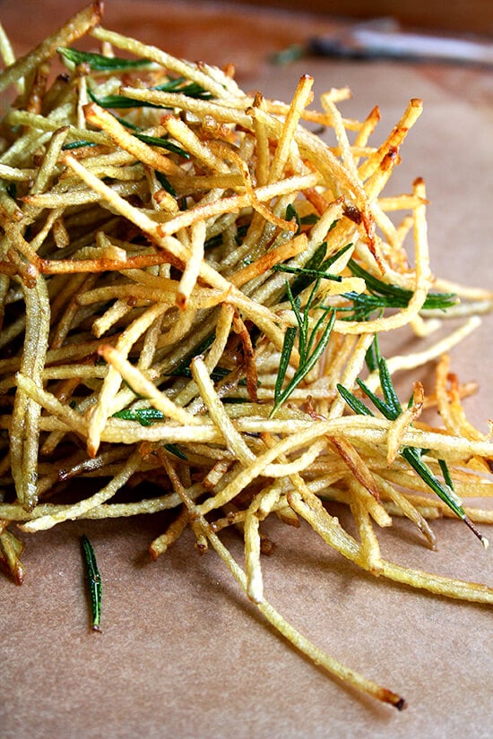 Although my use of flavored salt extends to this single recipe — "straw potatoes" seasoned with lemon salt (thanks to April Bloomfield) and fried with rosemary (thanks to Jamie Oliver) — the possibilities are endless. Salt might just become lemon salt from here on out. // alexandracooks.com