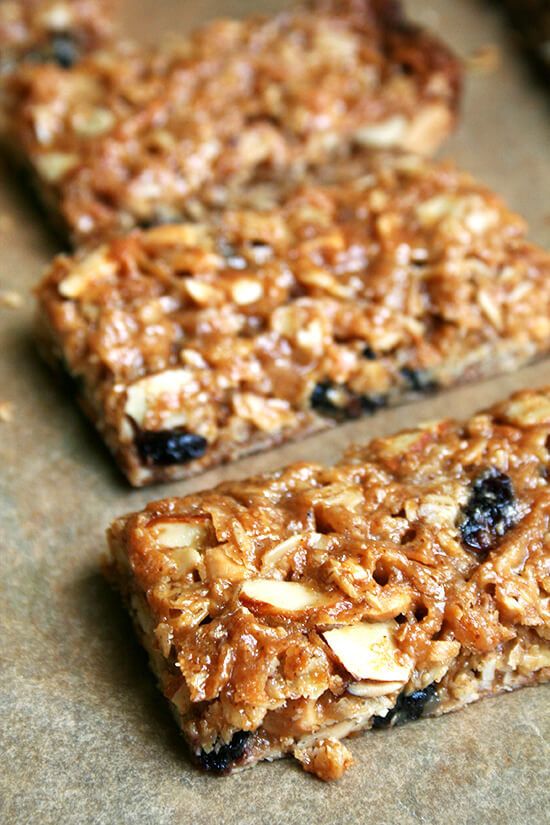 Many experimentations with various recipes have led to this granola bar formula, which yields a chewy, not-too-sweet bar that can be stored at room temperature in ziplock bags. // alexandracooks.com