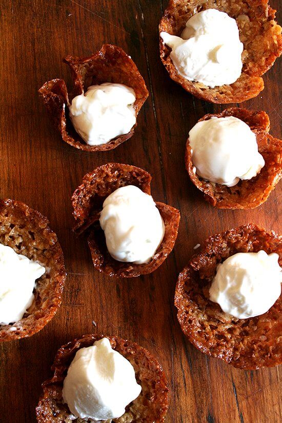 Real frozen yogurt scooped into homemade cookie cups. 