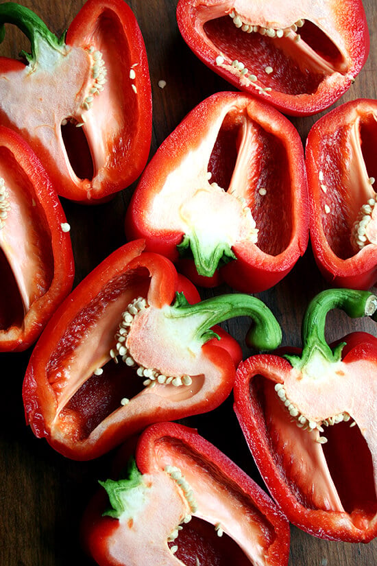 halved red peppers