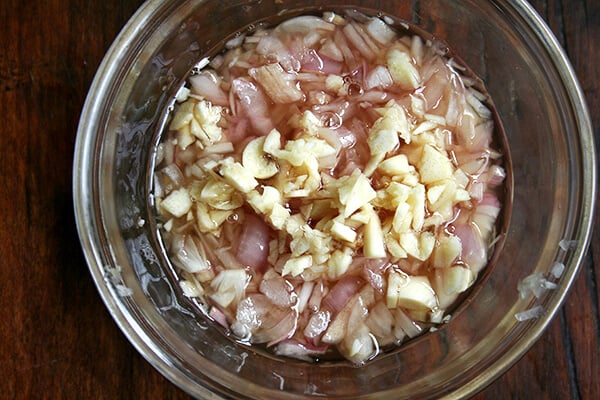 shallots & garlic macerating in vinegar