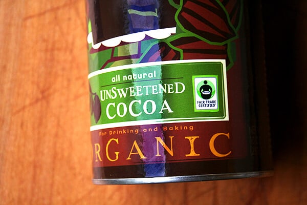 A tin of Lake Champlain Chocolates Fair Trade Unsweetened Cocoa Powder. 