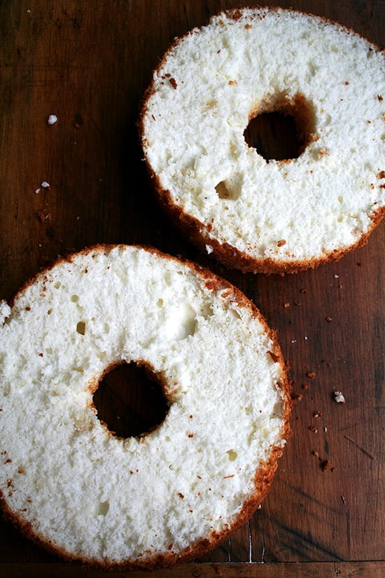 halved angel food cake